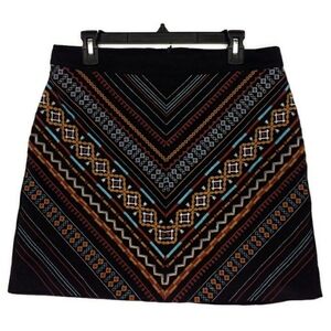 Savanna Jane Black Faux Suede Multicolor Embroidered Mini Skirt Womens Large